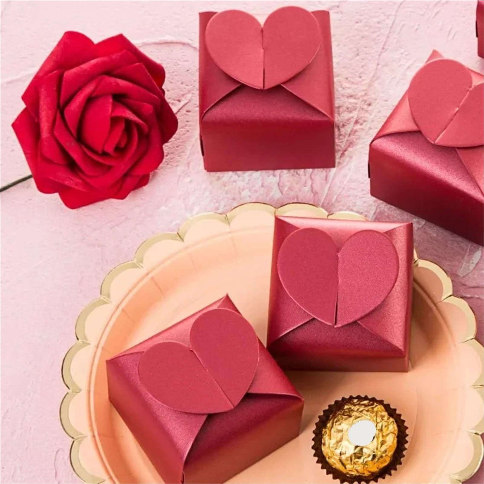 50PCS Heart-shaped Wedding Candy Box Creative Solid Color Decoration Gifts Boxes Cute Party per Feste e Vacanze(Khaki)