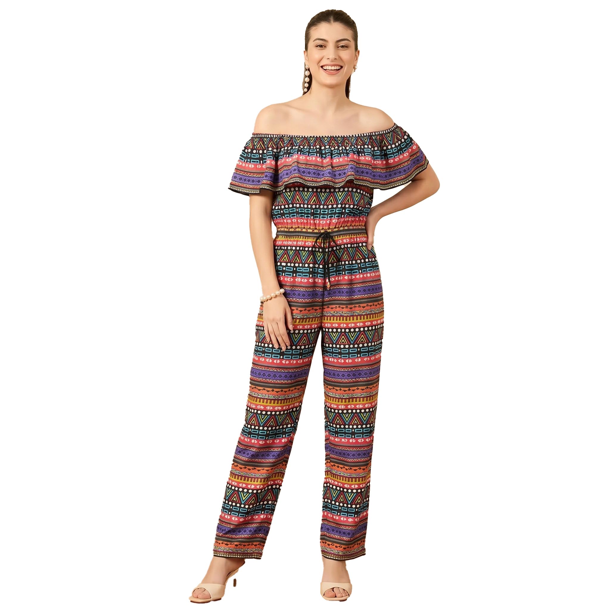 first resort Multicoloured Aztec Jumpsuit in Cotton Modal for Women by Ramola Bachchan-picture-11