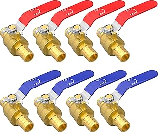 VINTEX 8 Pack 3/4"x 3/4" Pex Ball Valves,3/4 Inch Pex x 3/4 Inch Pex Heavy Duty Pex Shut Off Valve, 4 Blue Handle Bar and 4 Red Handle Bar, Solid Brass with 20 Stainless Steel Clamps Rings