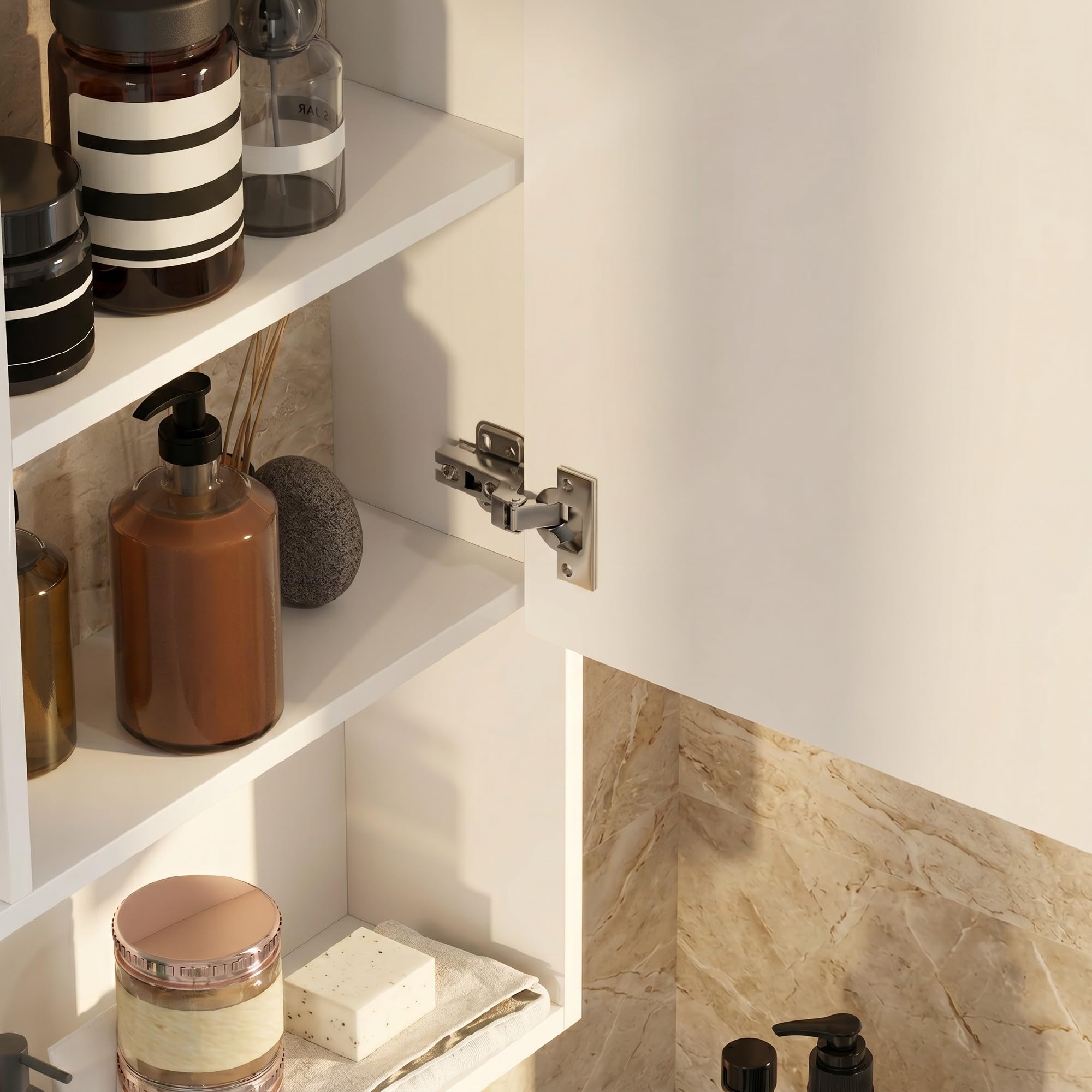 kleankin Armoire Murale Salle de Bain avec Porte Miroir, 60 x 15 x 76 cm, Meuble Salle de Bain, Armoire de Toilette, 5 Compartiments et étagère réglable, Blanc