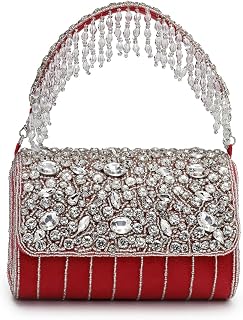Anekaant Crystal Cascade Suede Embellished Wedding Clutch for Women | Party & Festive Pursen Price In India