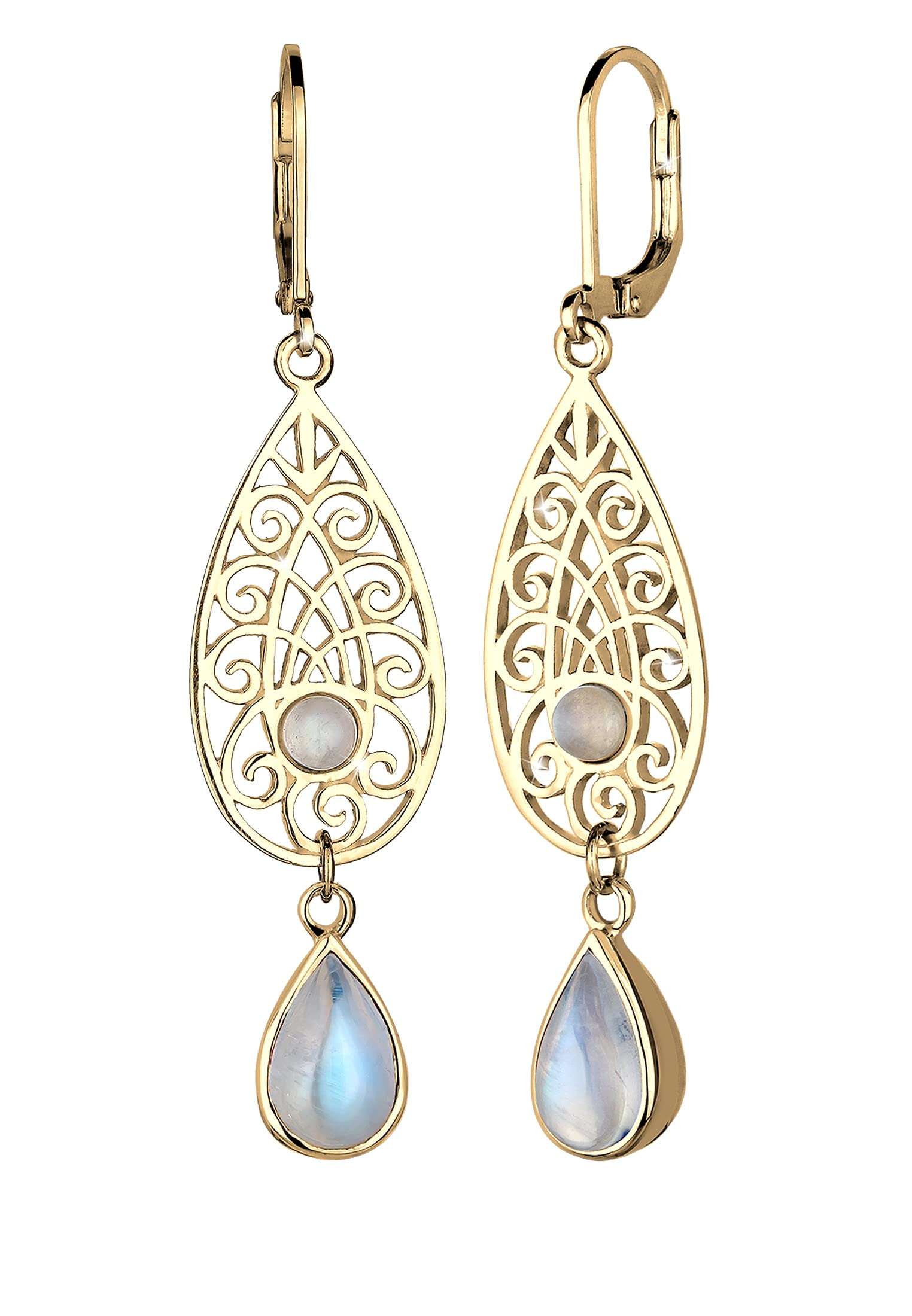 Elli Women's 925 Gold Plated Xilion Cut Moonstone Earrings