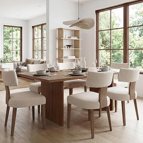 Miniatura 12 de Juego de 4 sillas de comedor tapizadas modernas, con respaldo medio, sillas de comedor y cocina color beige granja, sillas laterales sin brazos de