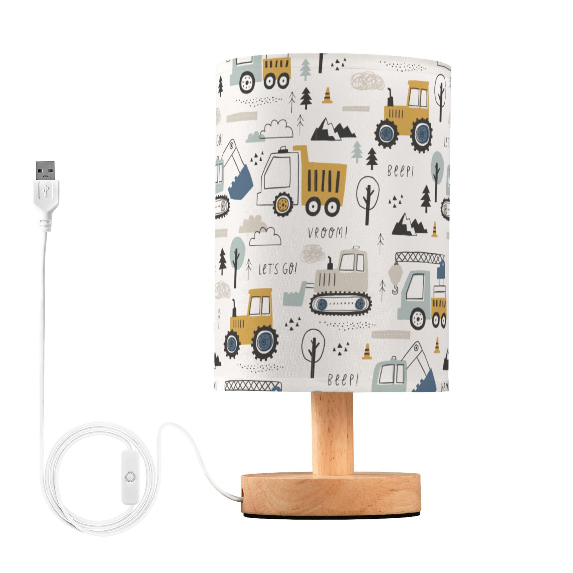 Desk Lamp Travel Night Light Bright Table Lamps for Boys Candlestick Hand Drawn Cute Cars Truck Tractor