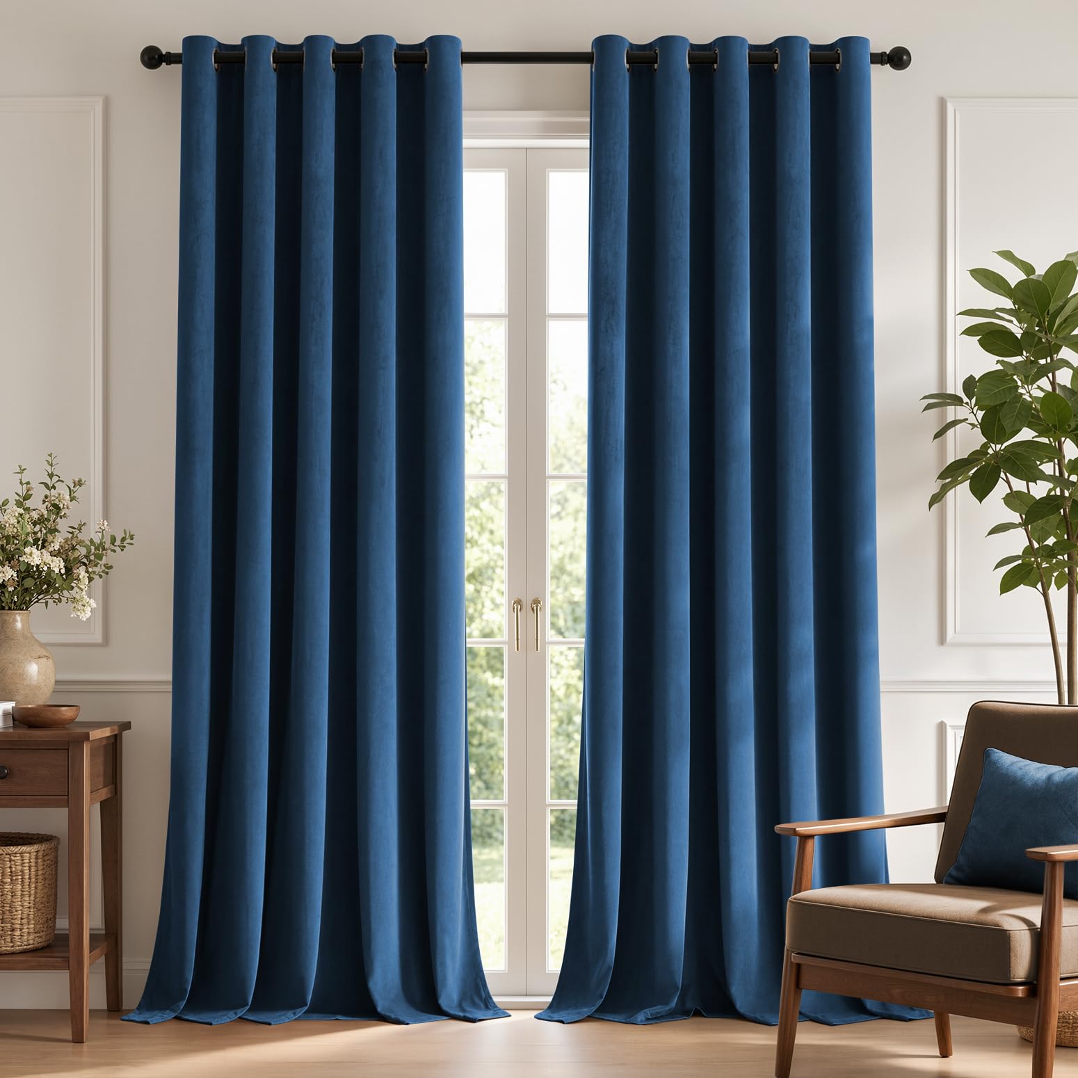 TOPICK Velvet Thermal Blackout Curtains for Bedroom, Navy Blue, W66 xL90