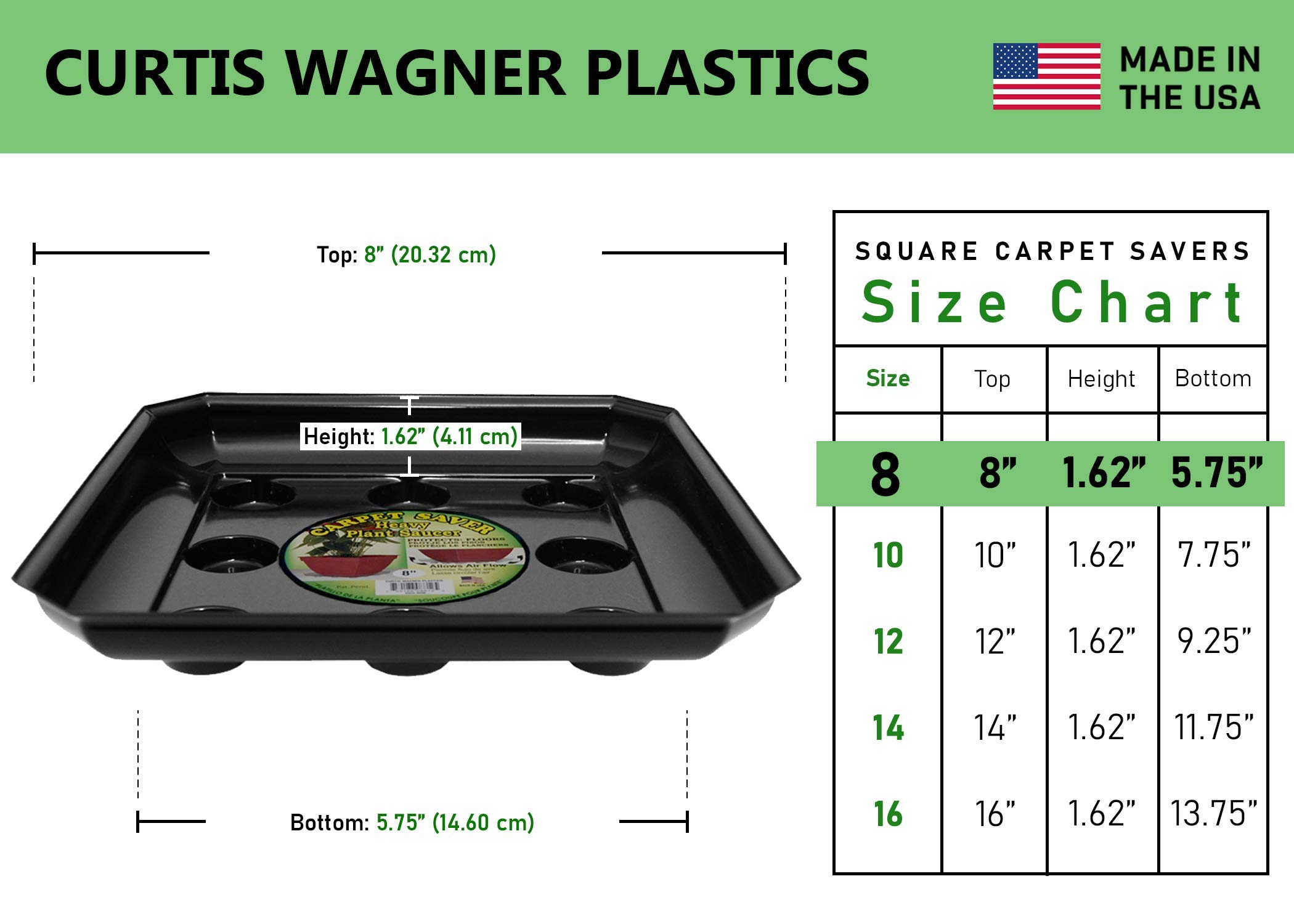 Curtis Wagner Plastics - Platillo para plantas (5 unidades), color negro, cuadrado (diámetro de 14,6 cm, base de 8 pulgadas, parte superior, 4 cm de profundidad)