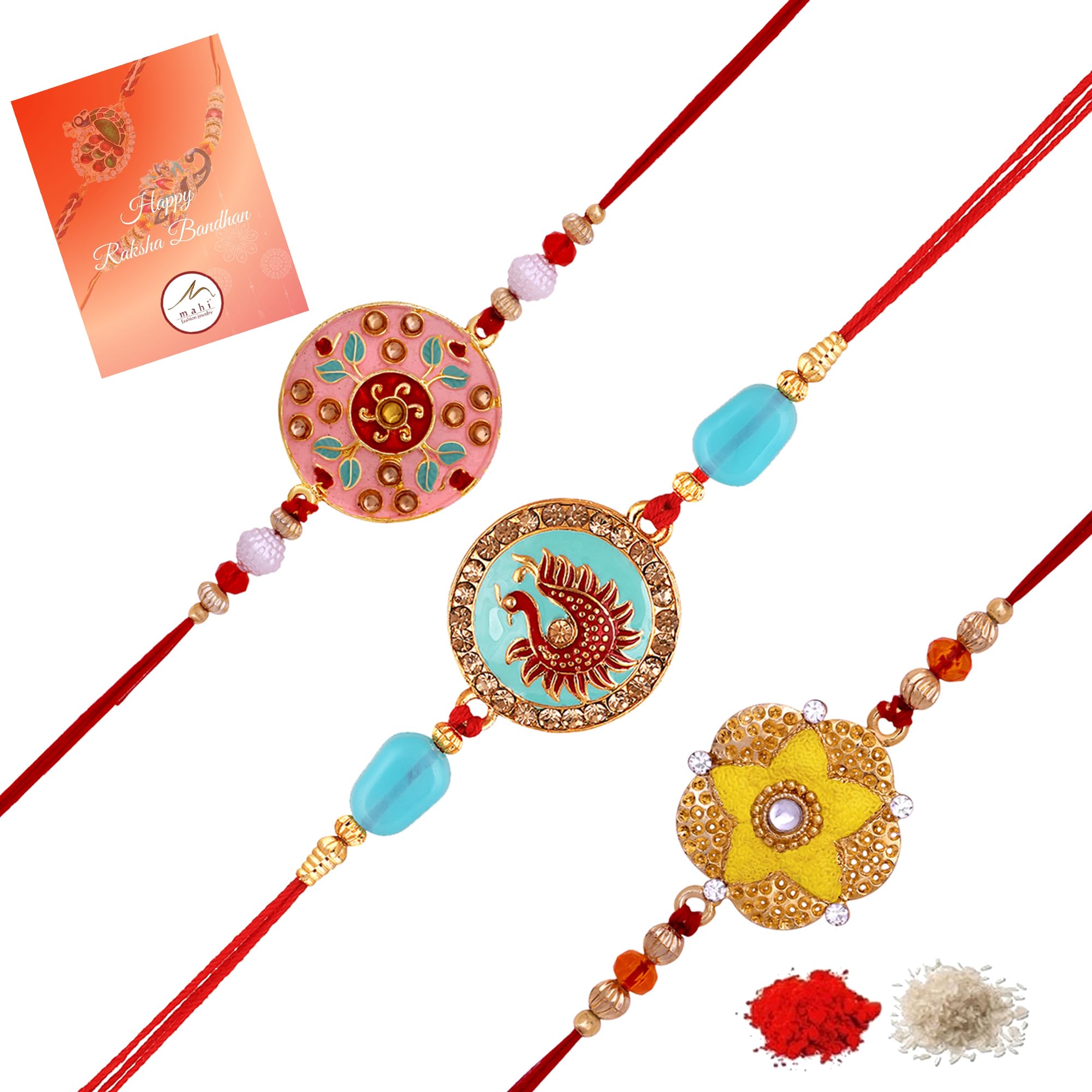 Mahi Combo of 3 Meenakari Work Enamel Fancy Rakhis with Studded Crystals for Bhaiya, Brother, Bhai, Bro (RCO1105701G) (B0D78ZTVFP) Amazon Price History, Amazon Price Tracker