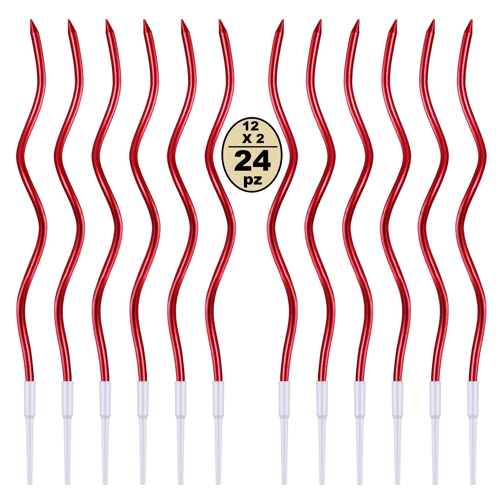 Festa Centro Red 24 Birthday Cake Candles, Spiral Birthday Candles Long Thin With Metal Surface, Spiral Cupcake Candles For Birthday Party Cake Decorations (Red)