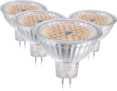 Bombillas LED MR16 (paquete de 4) - 380lm 60LEDs 2835 SMD 3W AC/DC 12V 3000K blanco cálido, equivalente a bombilla halógena de 30 W, base bi-pin
