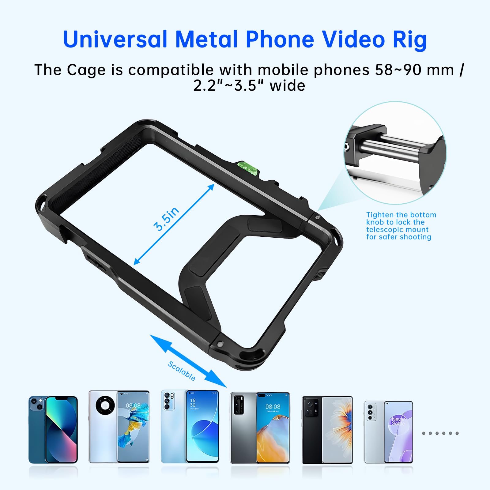 Phone Video Stabilizer Rig Kit: Telefono Cage Rig Rig per Registrazione Video con Maniglie LED Luce Treppiede - per Videomaker Videografo - per iPhone per Samsung per Pixel e altri telefoni Android