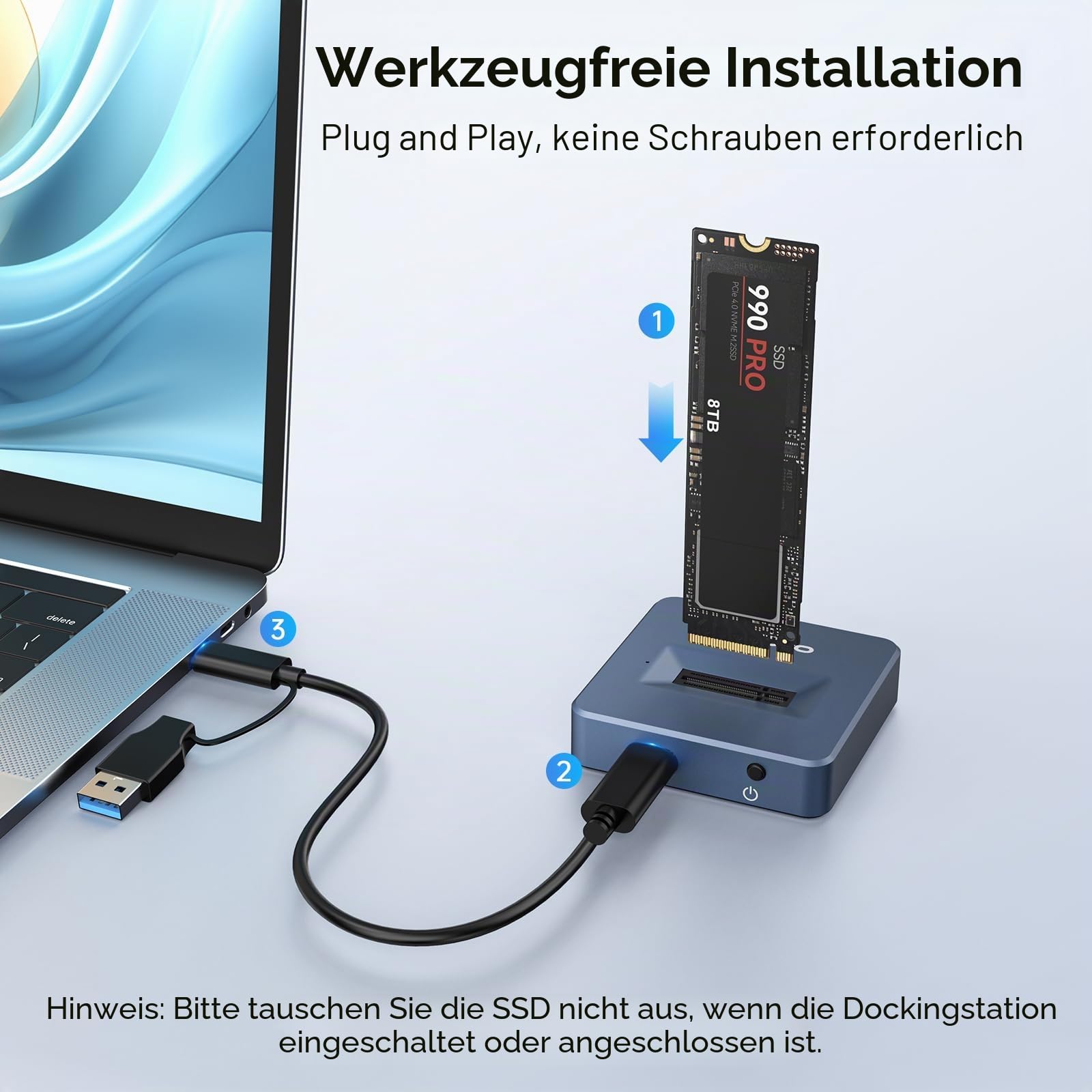 M.2 NVMe Docking Station, ANYOYO 10Gbps NVMe Dockingstation für M/B&M Key SSD, Werkzeuglos USB 3.2 Gen 2 NVMe Gehäuse USB C M.2 SSD Gehäuse für 2230 2242 2260 2280