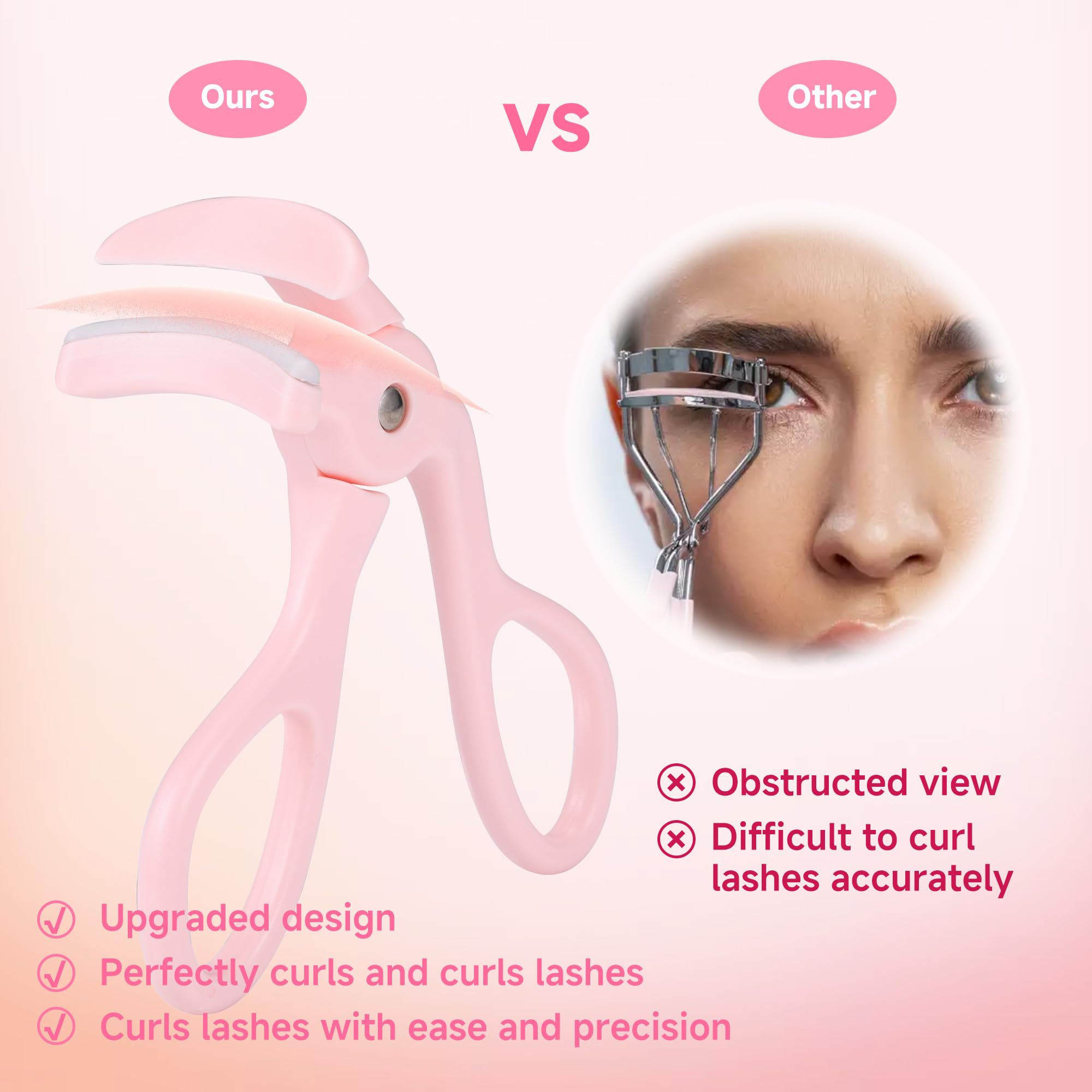 CCbeauty Eyelash Curler,Plastic Eye lash Curler Wide Angle Lash Curler with Replacement Pad Professional Eyelash Curling Clip Makeup Tools for Women(Pink) - Image 3