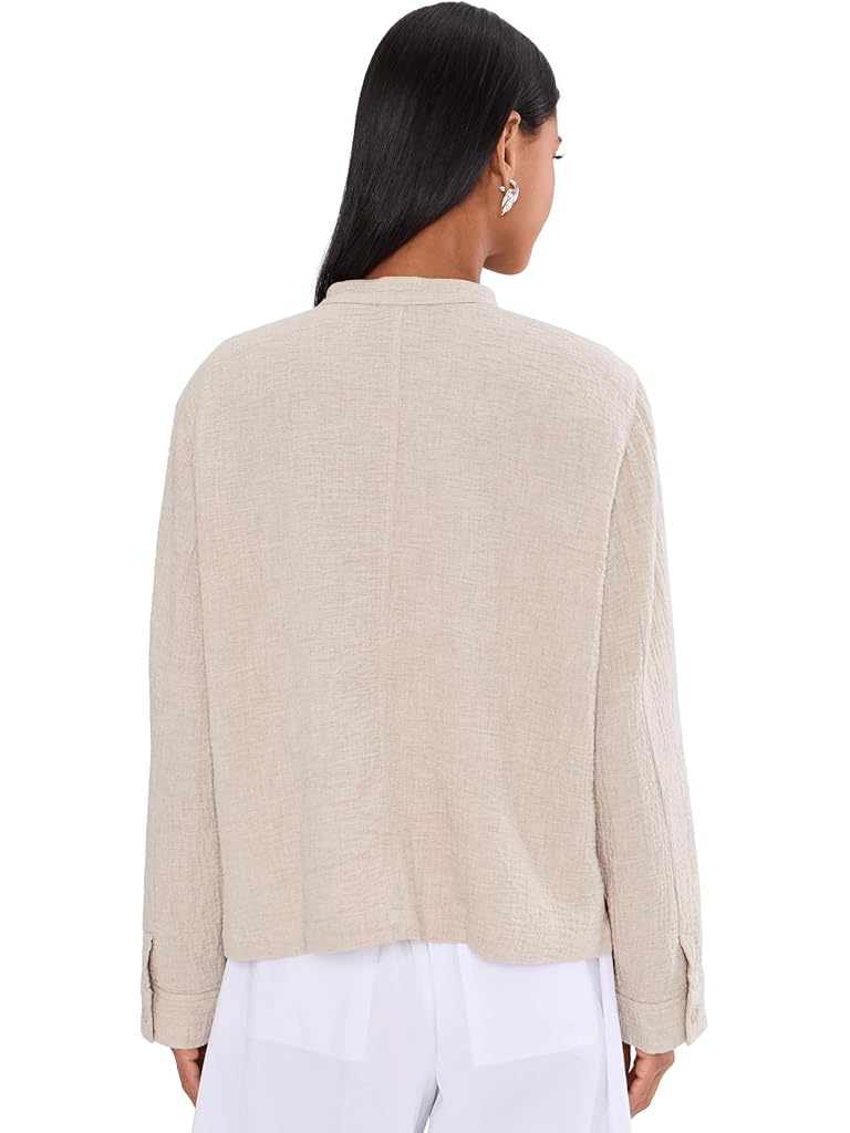 Taupe Eileen Fisher Organic Cotton Doubleweave Mandarin Collar Jacket