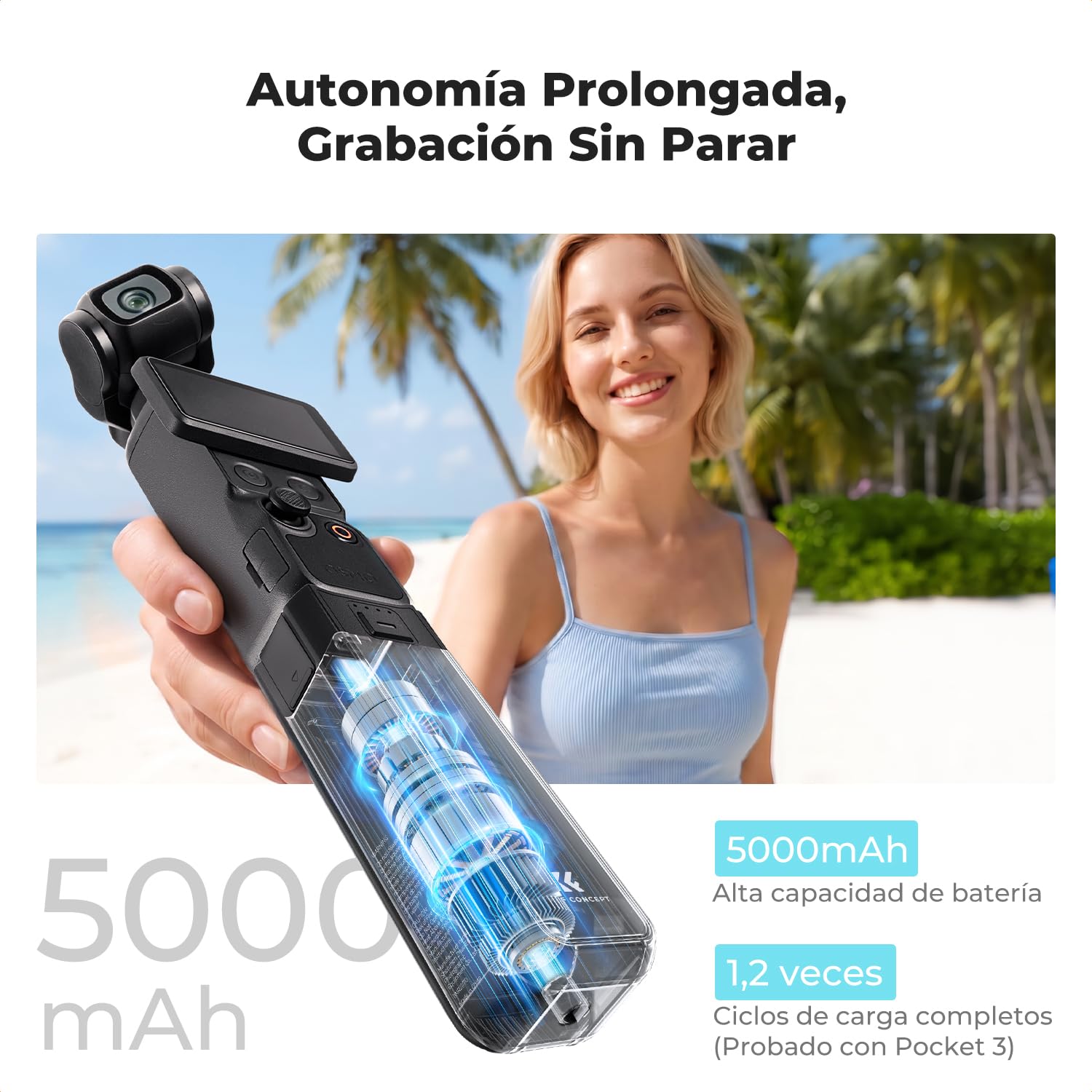 K&F CONCEPT Manija de batería de 5000mAh compatible con Osmo Pocket 4/Pocket 3, para accesorios de Osmo Pocket 3, batería completamente desbloqueada