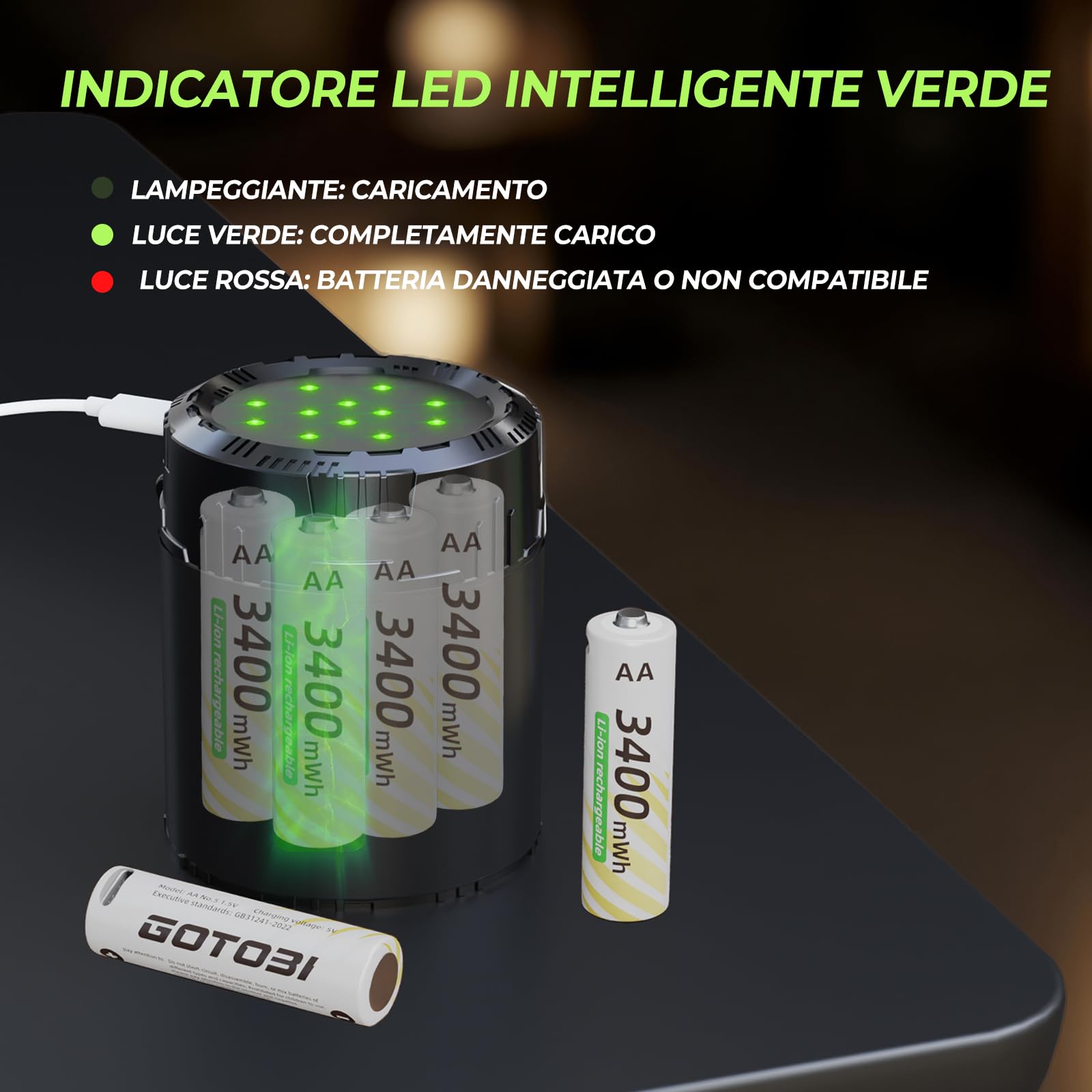 Pile Ricaricabili AA 3400mWh 8 pezzi,4 pezzi Litio Batterie AAA ricaricabili 900mWh con Caricabatterie 12 Slot 1600 Cicli con display a LED ricarica rapida ricarica