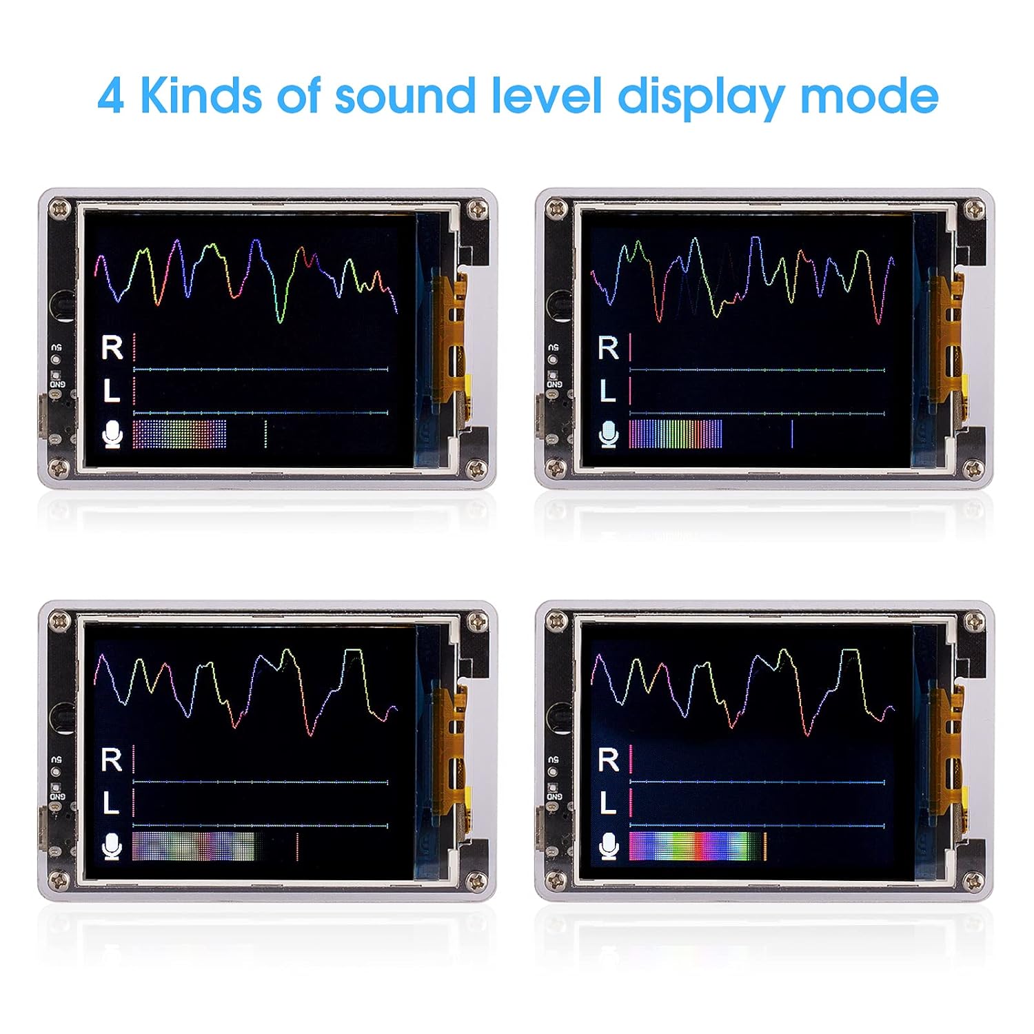 Four different sound level display modes on Douk Audio IR240