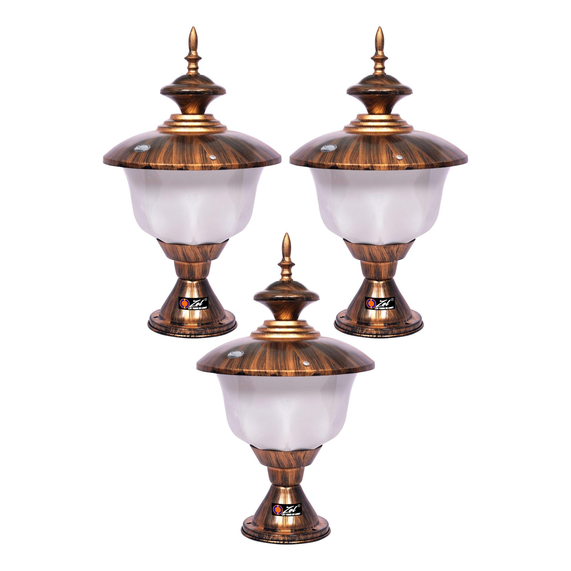 OZEL Unbreakable Glass Rust-Resistant Weatherproof Garden Home Pillar Indoor Outdoor Gate Light/Lamp (Titan Gold Antique) (Pack of 3/3 Gate Lamp)