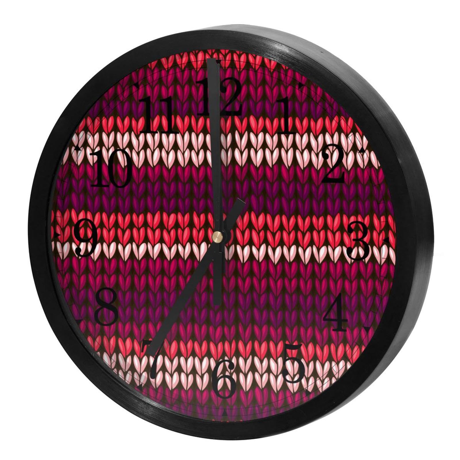 Horloge murale silencieuse pour bien dormir avec son motif rayures tricotées rouge foncé