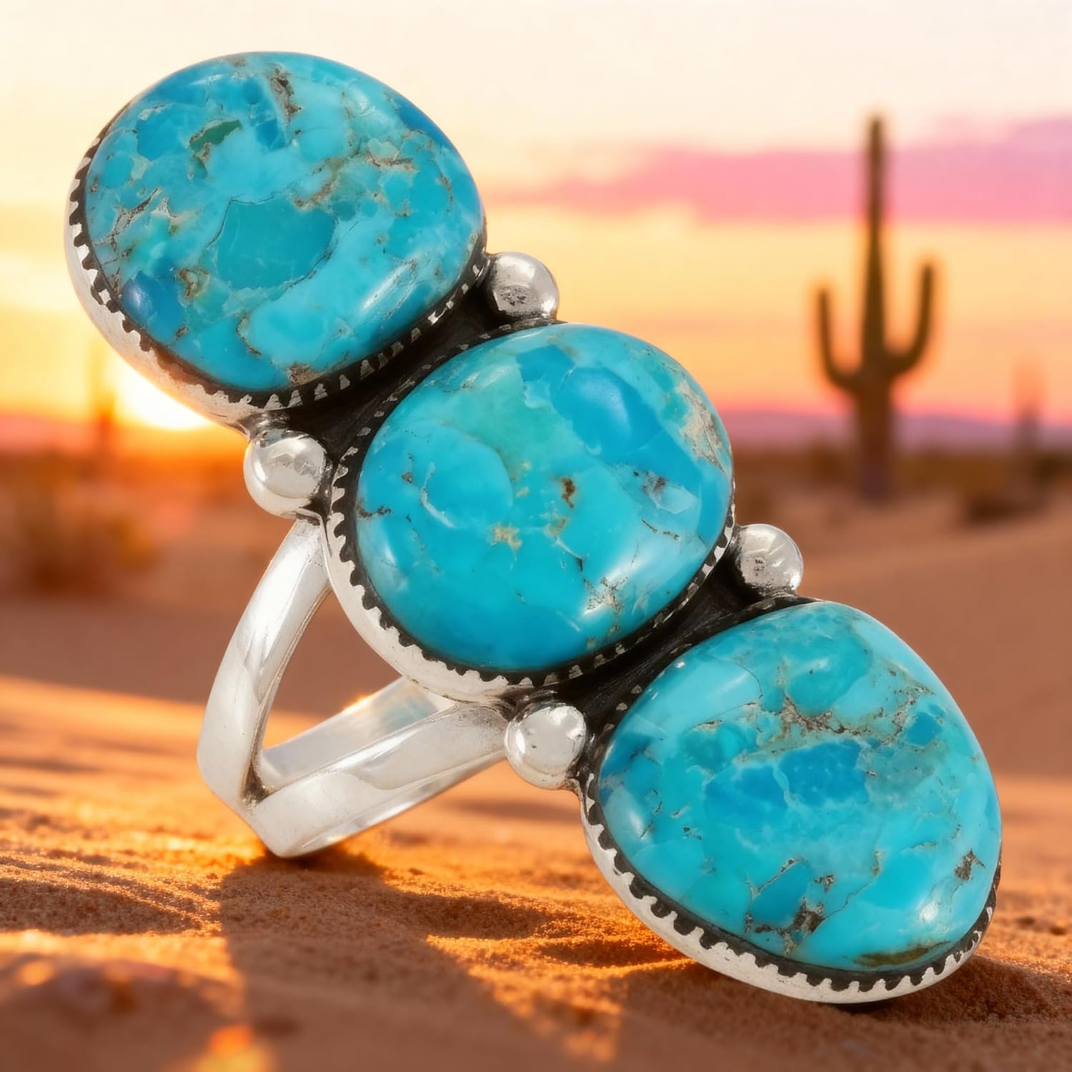 Turquoise Ring Sterling Silver 925 Genuine Gemstones Size 6 to 11 - Image 6