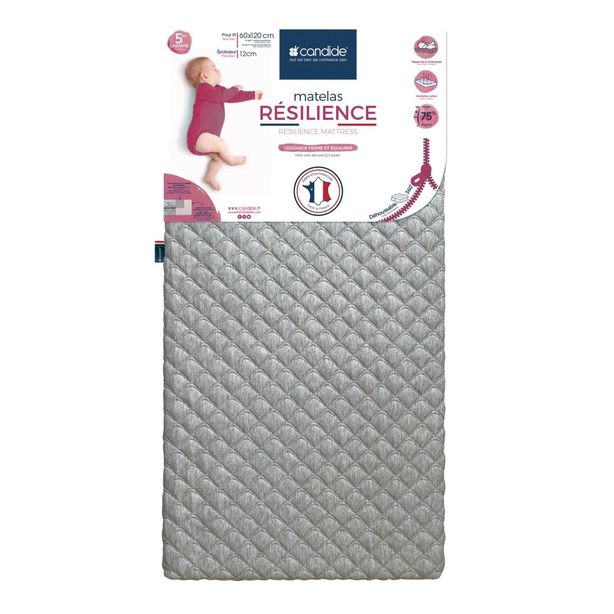 Matelas bébé 60x120cm Résilience déhoussable 360°