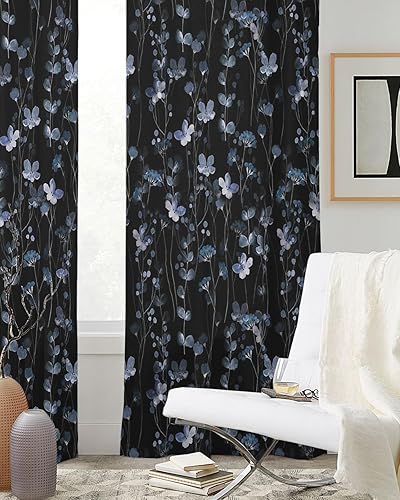 Miniatura 3 de Cortinas traslúcidas de flores azules de 90 pulgadas de largo, juego de 2 paneles de cortinas para cocina, dormitorio, sala de estar, puerta,
