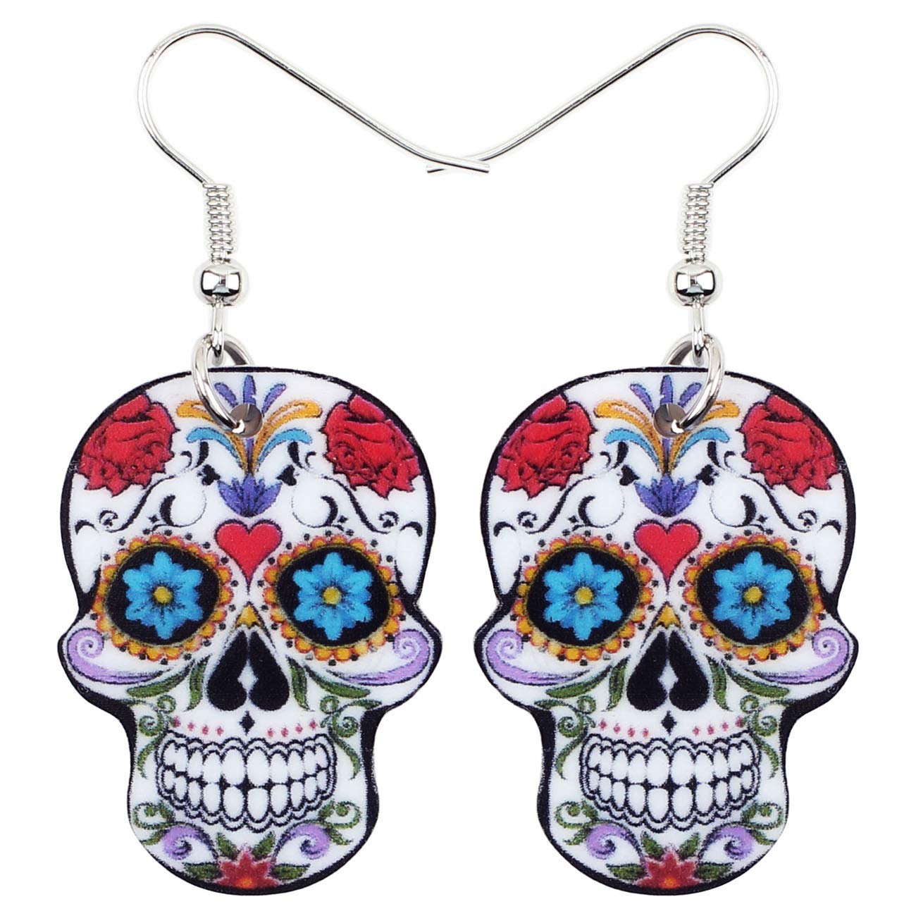 Bonsny Acrylic Drop Dangle Novelty Halloween Skeleton Skull Earrings Punk Jewelry For Women Party Favors Gift