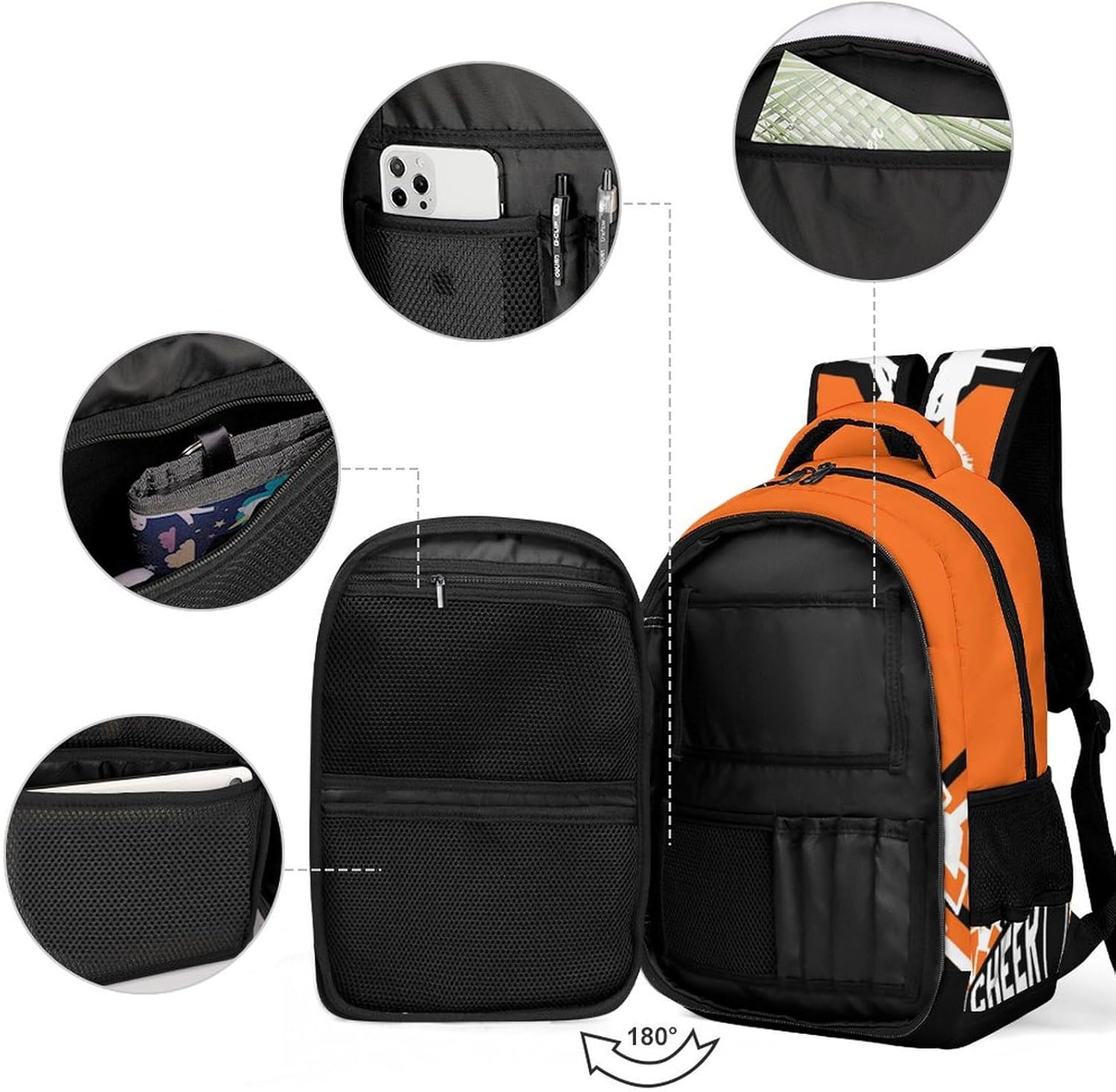 Cheer Cheerleader Backpack Cheerleading BookBag Custom with Padded Bag Name Cheer Team Spirit Gym Bag for Girls Teens, Water-Resistant School Backpack(Orange Black)