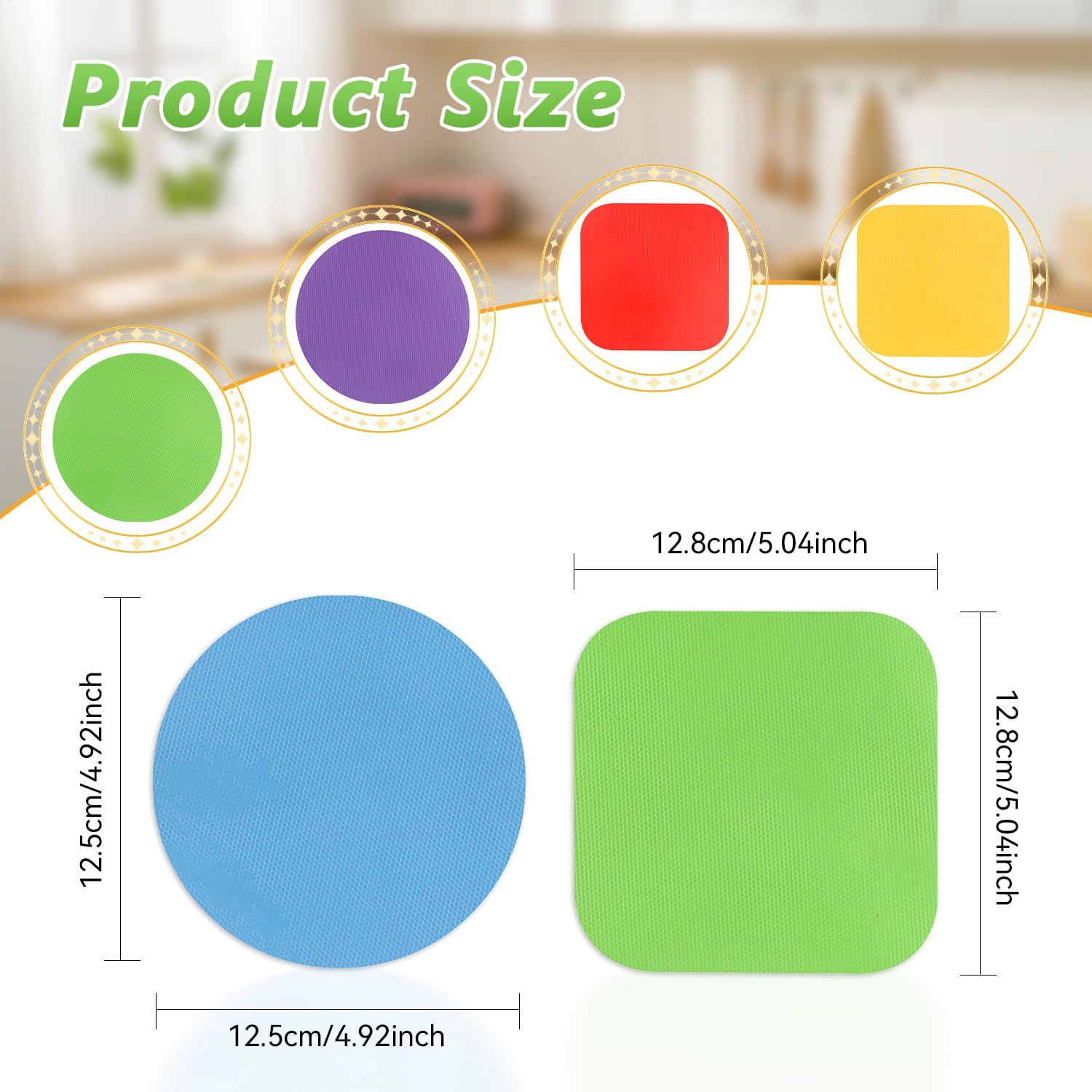 12 Pack Jar Opener Gripper Pads Rubber Jar Grippers Multi-Purpose Square Round Heat Insulation Pad Coasters for Weak Hands Seniors with Arthritis - Multicolor