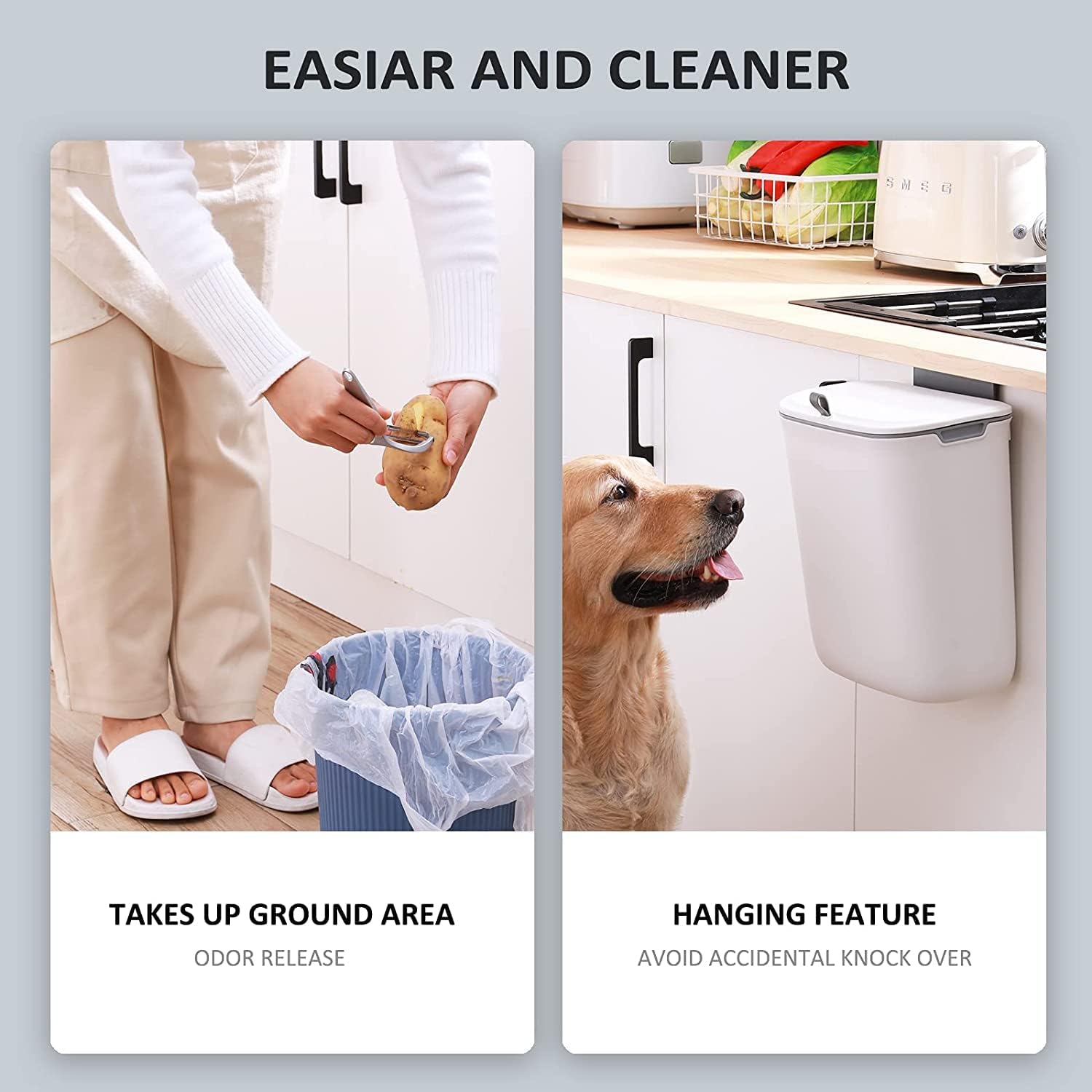 PIKFOS Space-Saving Durable Plastic Waste Bin with Press-Top Opening & Toilet Paper Holder - Kitchen Trash Solution | Modern Trash Can | Sleek Waste Container, Bathroom Trash Can (WHITE) 1