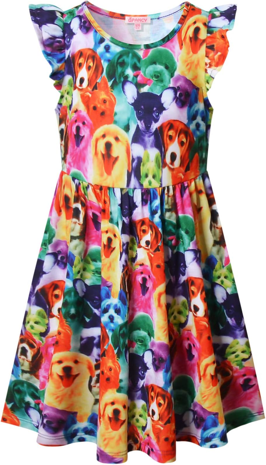 Girls Unicorn Dresses Summer Flutter Sleeve Rainbow Party Clothes for Kids