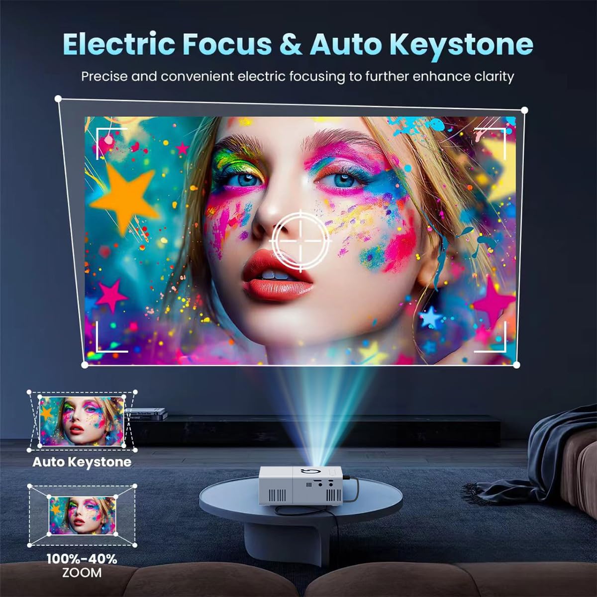 Proiettore LED compatto, connessione USB, compatibile con PC e tablet, adatto per uffici, aule, riunioni di famiglia, presentazioni multimediali, design classico, supporta 1080p, nativo 480p