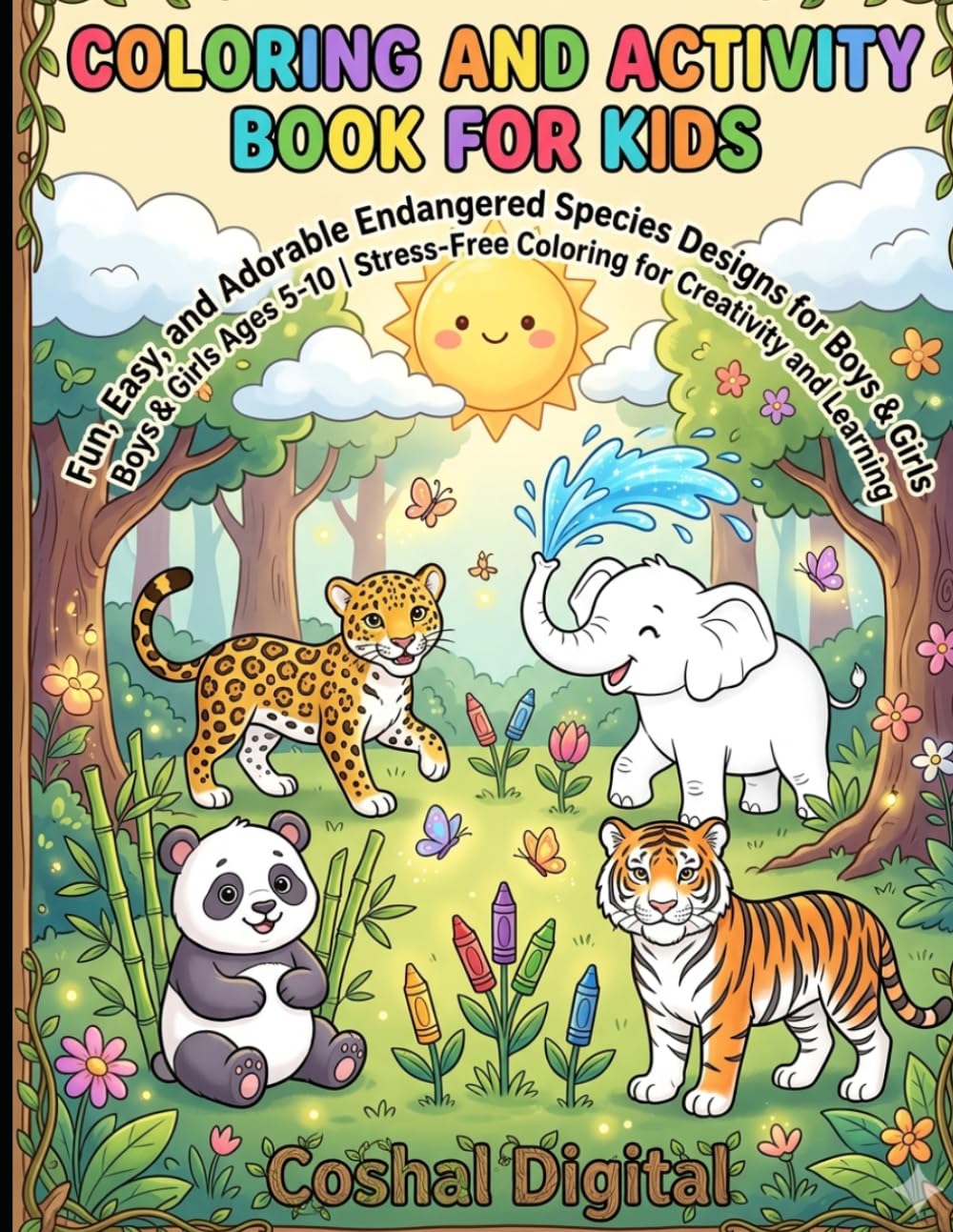 Endangered Animals Coloring Book: Fun Wildlife Coloring Pages for Kids Ages 5-10