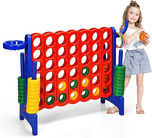 COSTWAY Juego gigante gigante de 4 a puntuación para niños y adultos, juego de 2.5 pies para interiores y exteriores con aro de baloncesto, juego de