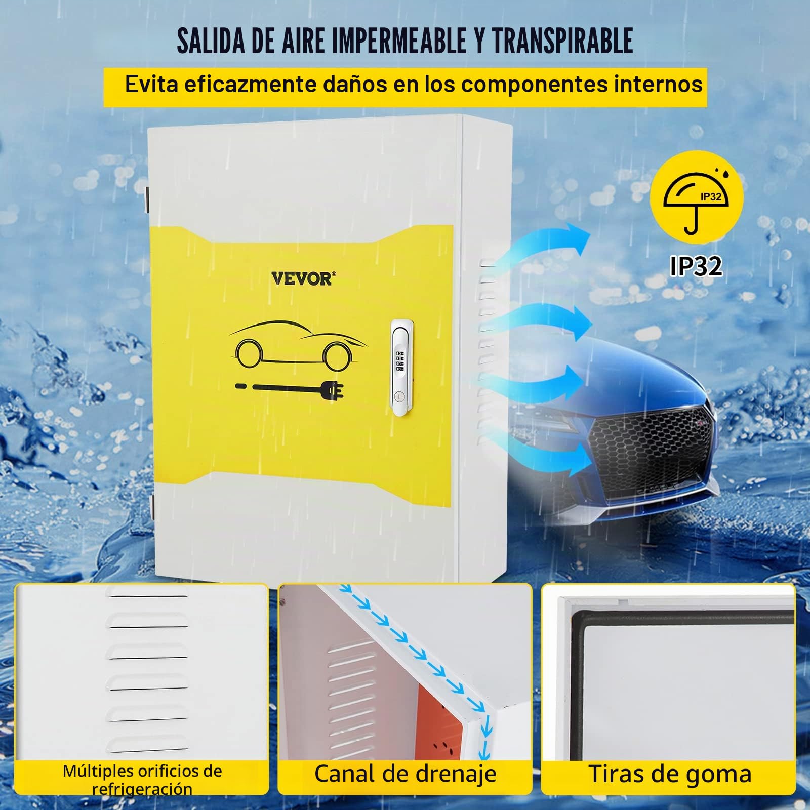 VEVOR Caja de Estación de Carga Tesla 70x50x25 cm Caja de Cable para Exteriores Organizador de Cables IP32 Impermeable a Prueba de Polvo Caja eléctrica de Acero en Rollo frío para Conector de Pared