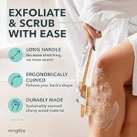 Vista 2 de Cepillo corporal de cepillado en seco, exfoliante corporal con cerdas naturales de jabalí, mango largo ergonómico desmontable, ideal para cepillado