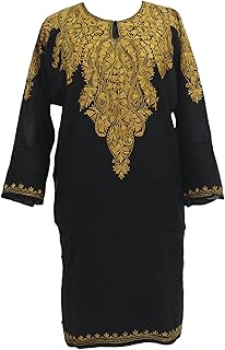 BATIN Kashmiri Aari Embroidered Woolen Pheran, Loose Fit Kurta for Women, Paisley Front Back Design