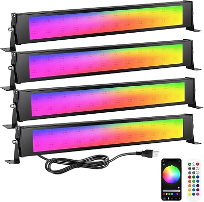 RIGIDON 4 Pack 28W LED Wall Washer Light, Dimmable Music Sync RGB Light Bar
