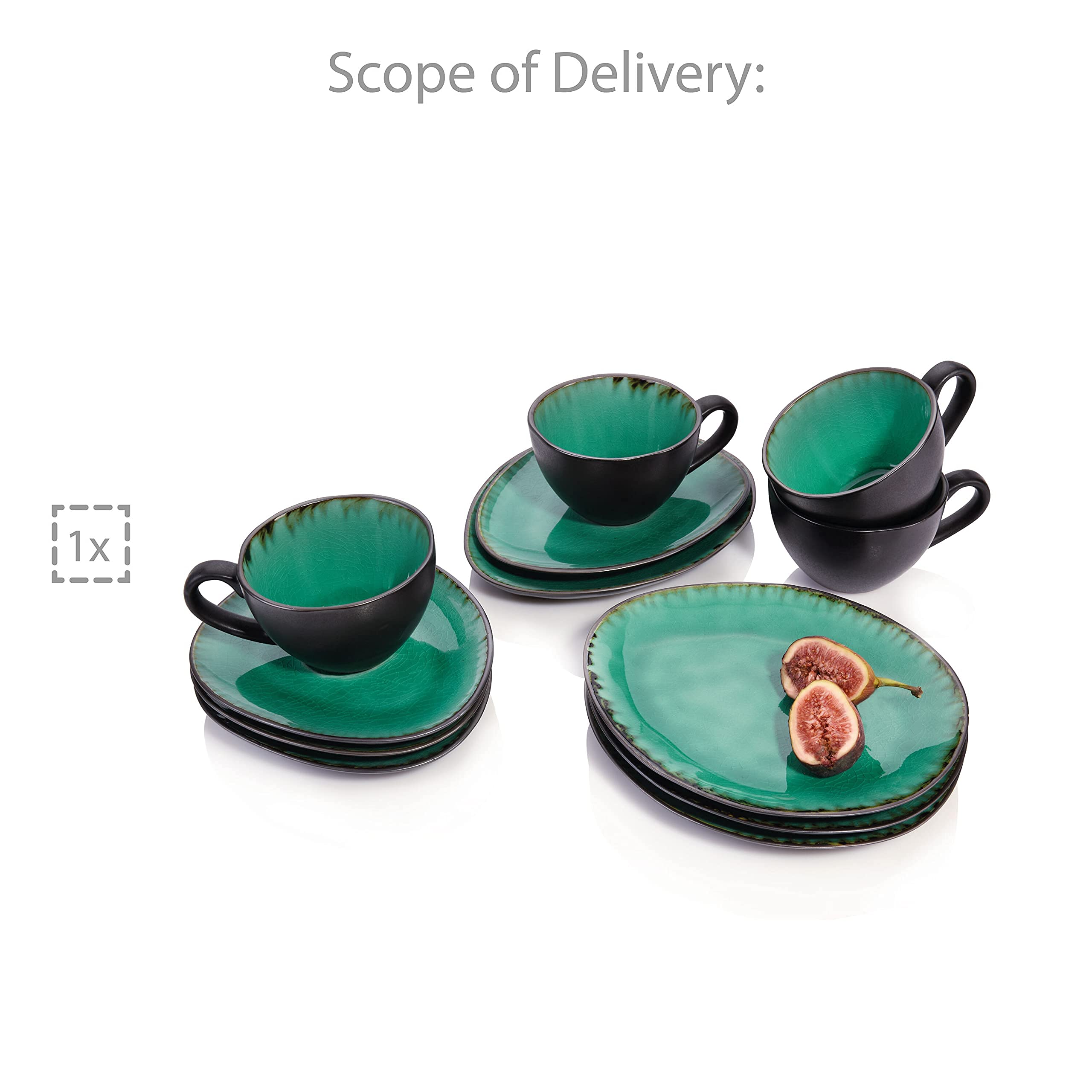 Sänger | Kaffeeservice Palm Beach aus Steingut 12-teilig, Kaffee Geschirrset für 4 Personen, Tassen, Untersetzer, Dessertteller, erweiterbar | PREMIUM COLLECTION
