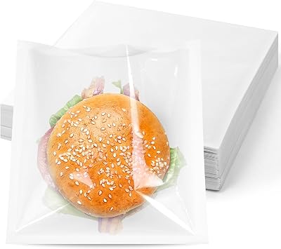 JOHOUSE Heat Seal Bags with Window, Heat Seal Cookie Bags, 100PCS | 7.1"x7.5" greaseproof kraft paper bakery bags for donuts, cookies, bread, sandwich packaging