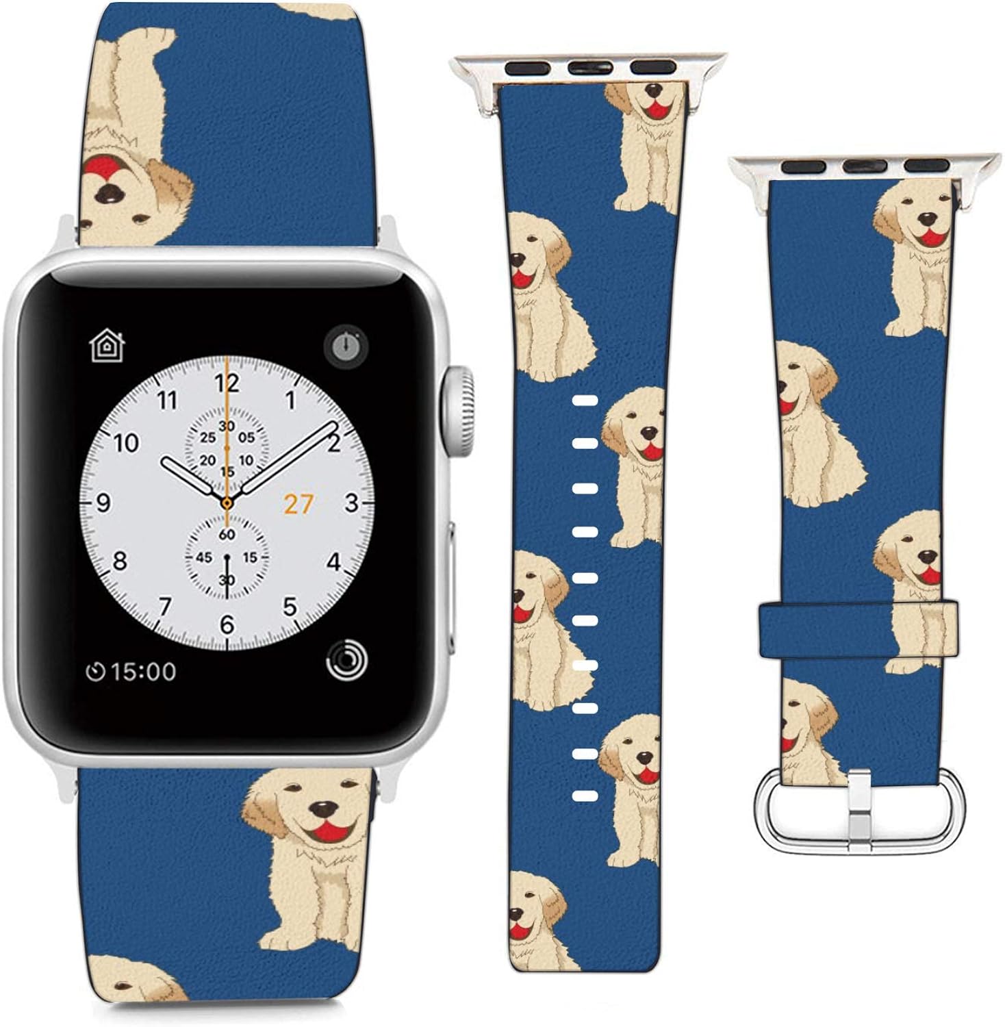 Compatible with Apple Watch Wristband 42mm 44mm, (Golden Retriever Puppy) PU Leather Band Replacement Strap for iWatch Series 5 4 3 2 1