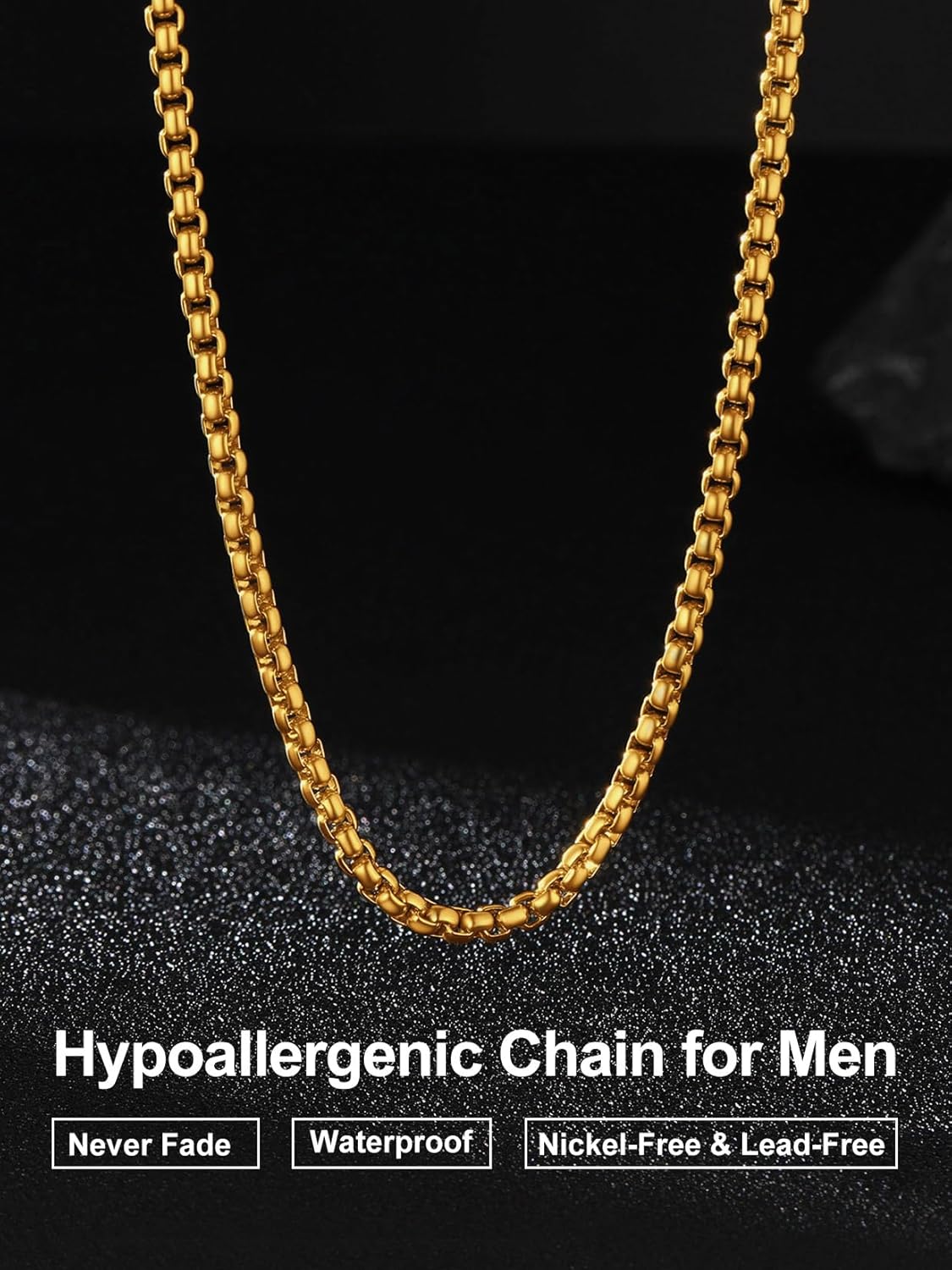 Suplight Rope Chain for Men 2/3mm Stainless Steel/Black/Gold Box Chains Necklace for Men Women, 16-32 inch Hip Hop Snake/Wheat Chain Choker Necklace, Send Gift Box - Image 3