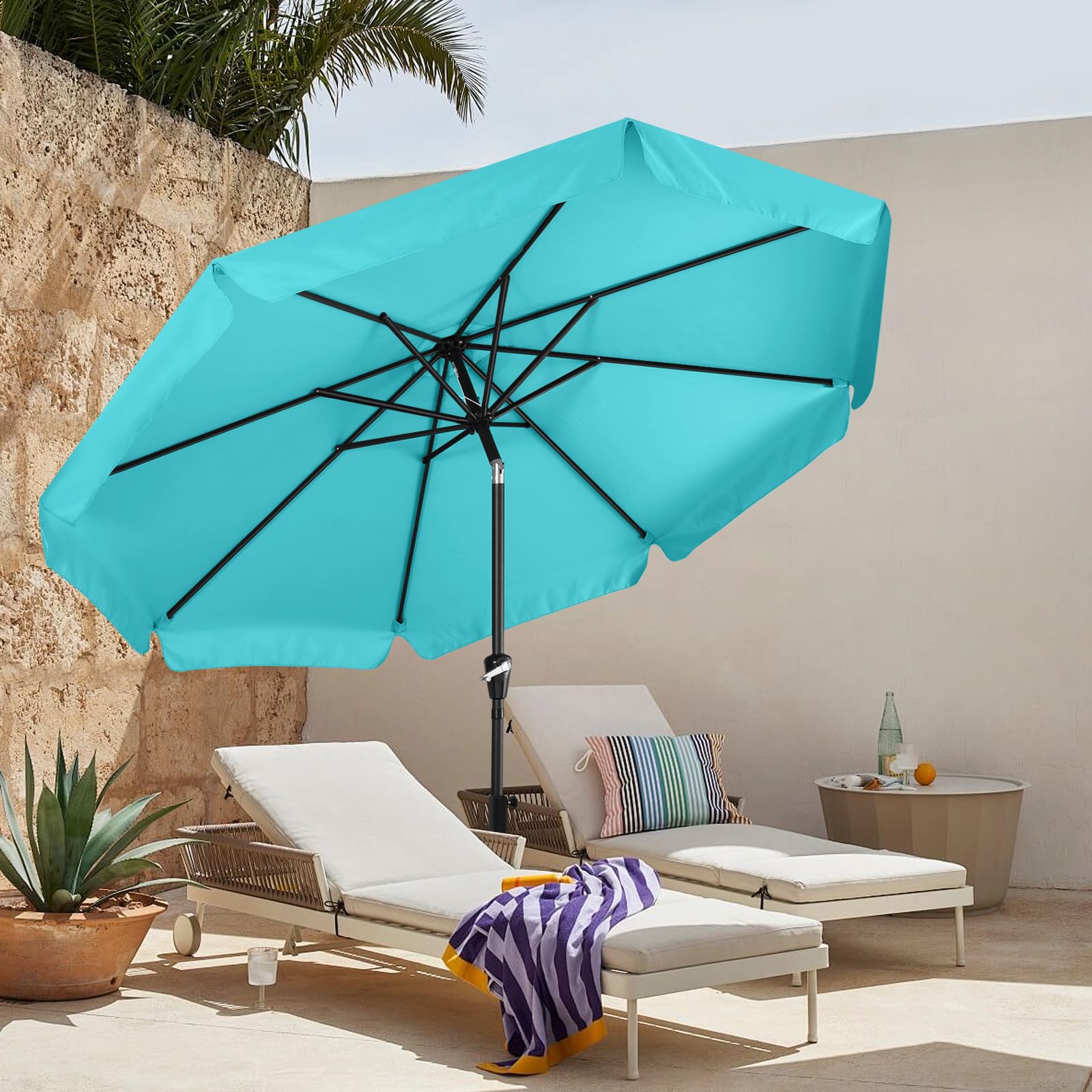 MASTERCANOPY 10ft Patio Umbrella with Valance, Crank and Tilt – 8 Ribs Outdoor Market Umbrella, UV/Fade Resistant, Waterproof Canopy with Wind Vent for Garden, Deck, Backyard, Pool (Turquoise) : Patio