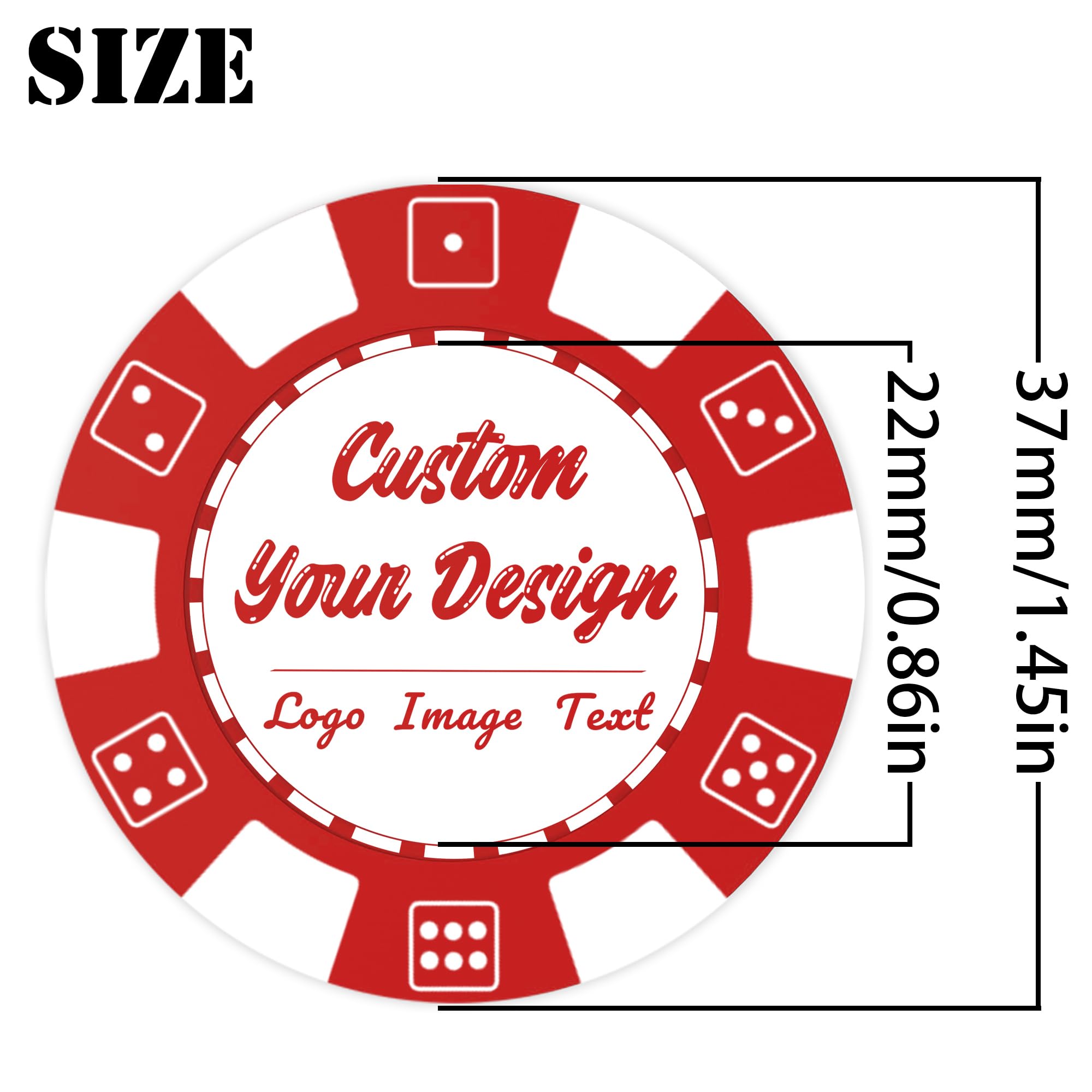MANBATTLE 100 Custom Poker Chips, Drink Token Chips Imprinted with Personalized Logo, Image or Text, Double Sided Full Color Print Custom Tokens for Bars, Party, Poker Games, Casino Night (Red, 37MM)