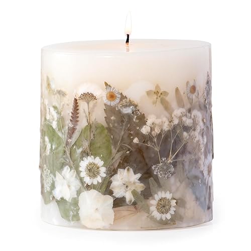 ANDALUCA Pressed Real Flowers Handcrafted Botanical Floral Pillar Candle (Natural