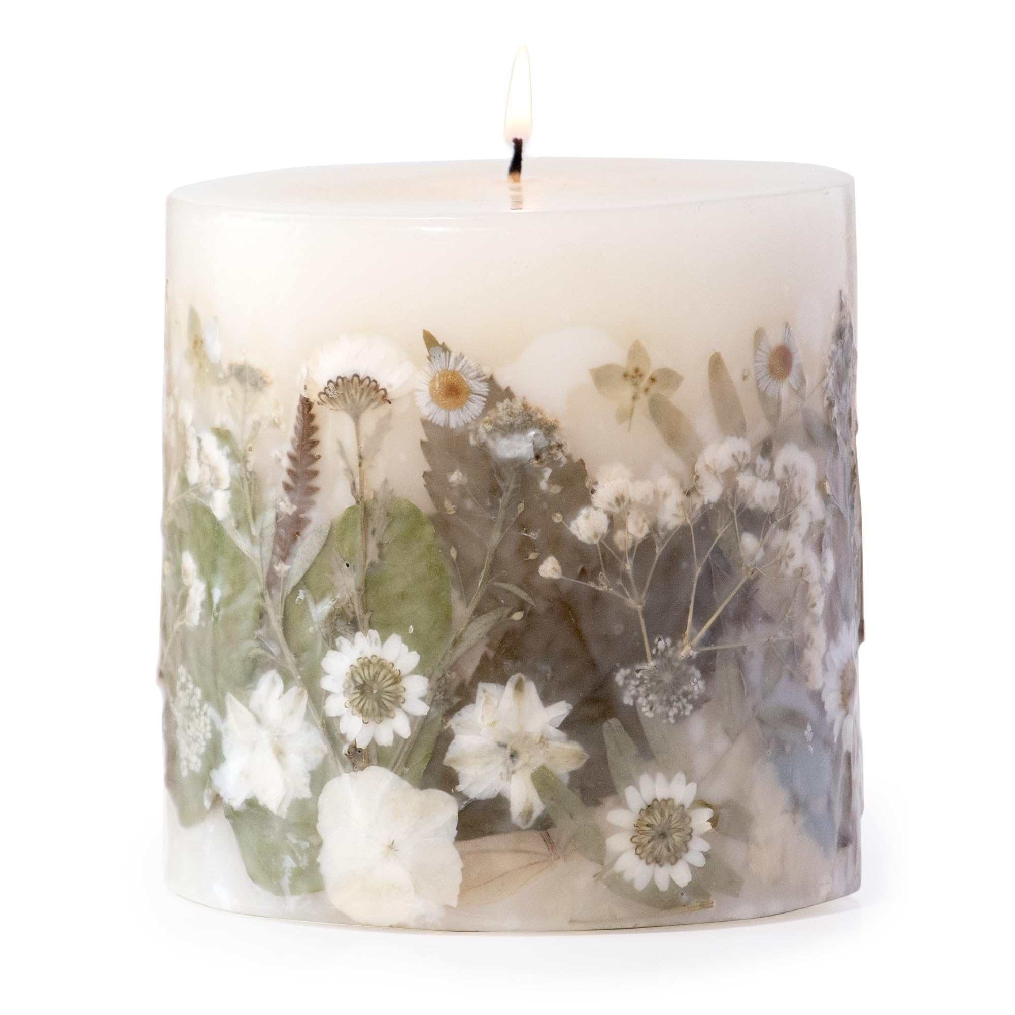 ANDALUCA Pressed Real Flowers Handcrafted Botanical Floral Pillar Candle (Natural White)