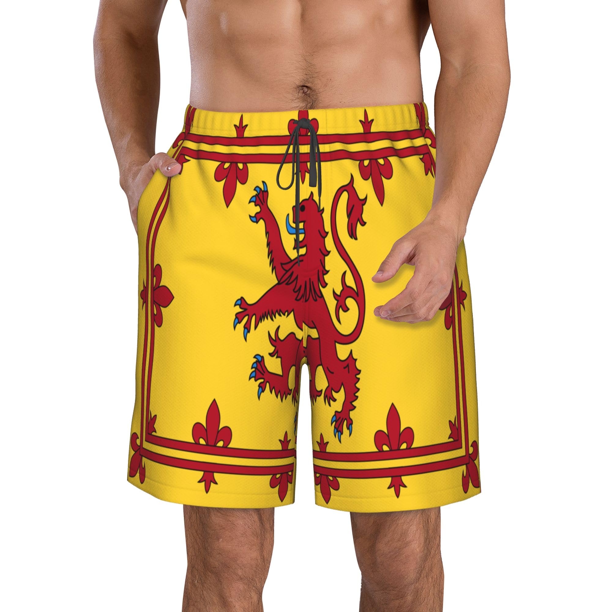 AOOEDM Scotland Scottish Rampant Lion Men's Beach Shorts with Pockets Summer Board Shorts Bathing Suits