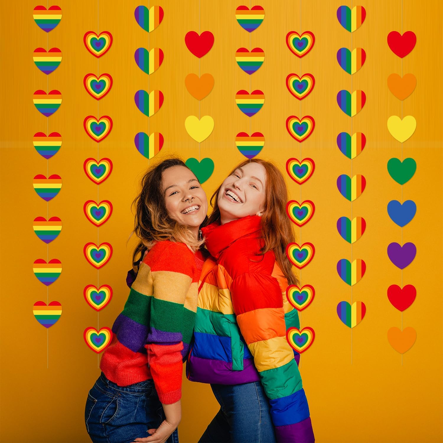 8Pcs Gay Pride Hanging Banner, Love is Love Pride Banner, LGBTQ Rainbow Heart Garland, NO-DIY Pride Month Decorations Rainbow Birthday Bachelorette Baby Shower Bridal Shower Party Supplies