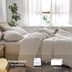 MooMee Ensemble de Housse de Couette Rayée 100% Coton Lavé Comme Lin Taille Queen | Texture Relaxée Comme Lin. Doux, Respirant et Confort Durable. Léger. Fermeture Éclair Cachée avec 8 Liens Intérieurs