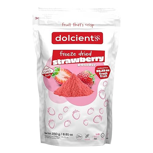 Dolcientis Polvo de fresa liofilizado  100 natural  Sin azúcar añadido  Sin OMG y vegano  Fruta liofilizada  Polvo de fresa para pasteles, hornear,
