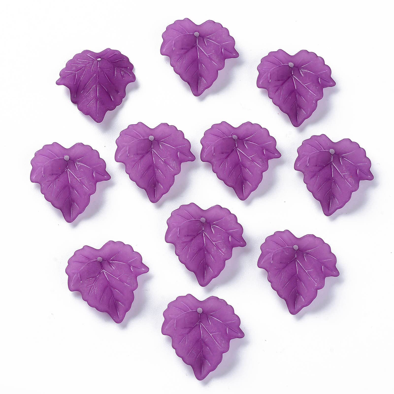 Craftdady 100pcs Transparent Frosted Acrylic Leaf Pendants Plastic Bead Charm with Vein 24x22.5mm for DIY Jewellery Making Crafting, Purple — image 1